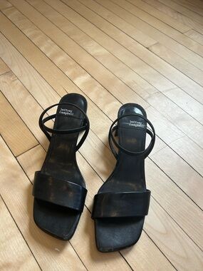 Jeffrey Campbell Black Double-Strap Square-Toe Slide Heels